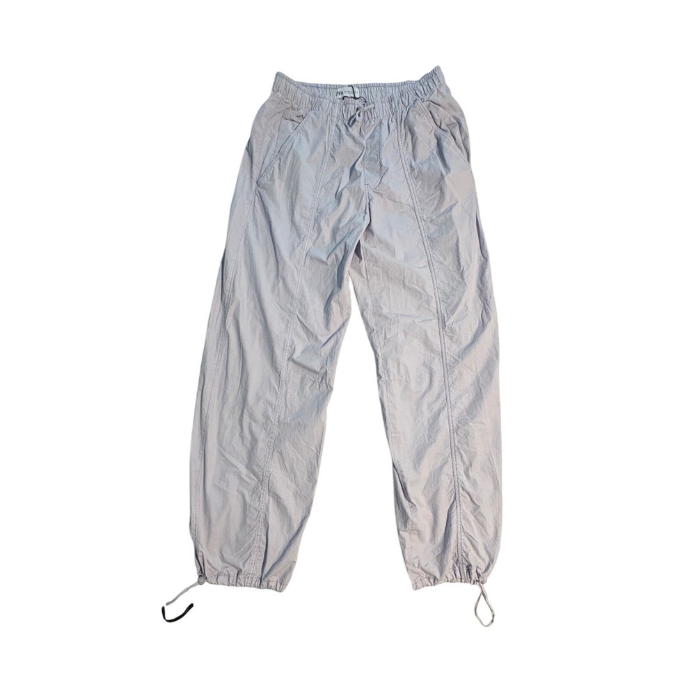 Zara Womens XS Light Purple Lavender Cotton Parachute Pants Drawstring Cinch Hem